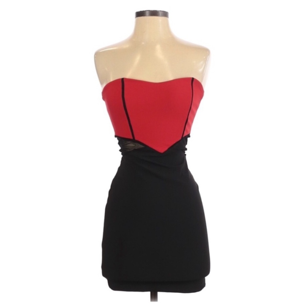 Pitaya Y2K Red Strapless Club Stretchy Stretchy Colorblock Black Bodycon Sexy Sm